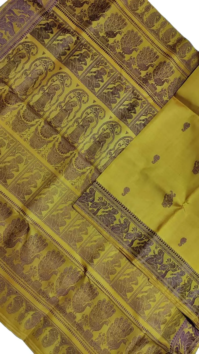 Exquisite Yellow Baluchari Silk Saree - Handloom Beauty