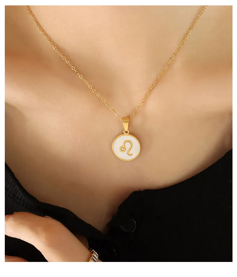 Exquisite Zodiac White Seashell Design Pendant Necklace