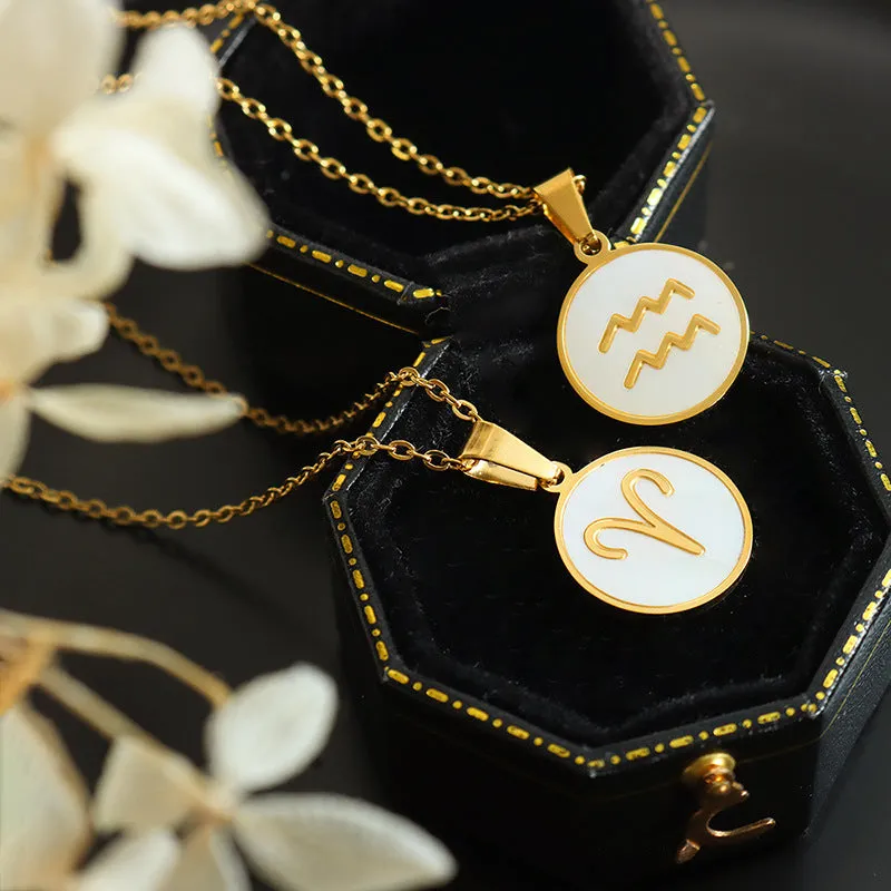 Exquisite Zodiac White Seashell Design Pendant Necklace