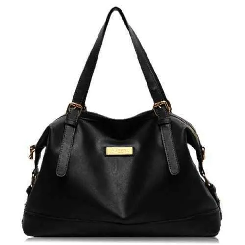 Fashionable Solid Color and Buckle Design Women's Shoulder Bag - Black