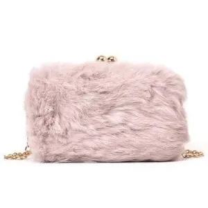 Faux Fur Chain Crossbody Bag - Pink