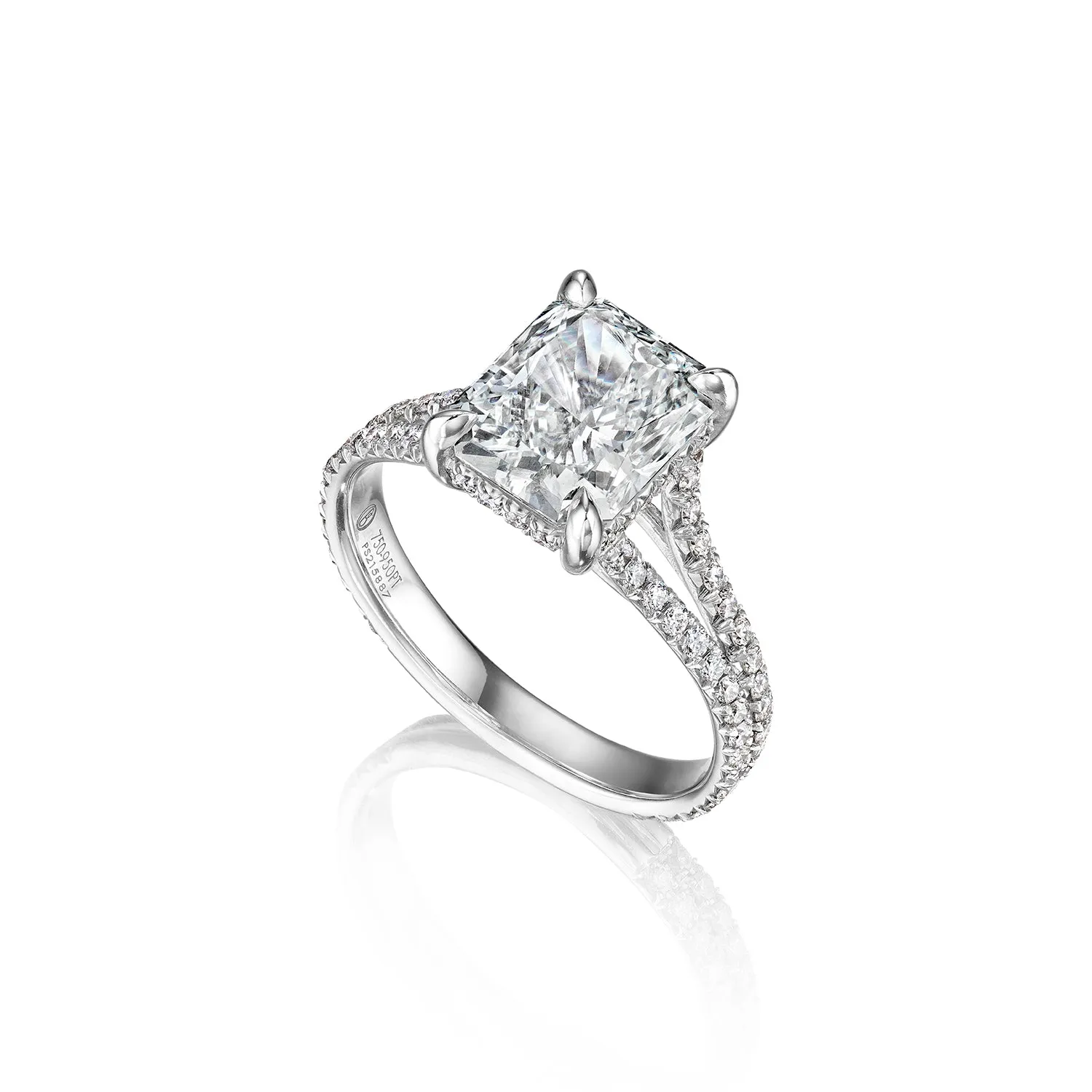 Fink's Exclusive Platinum and 18K White Gold Radiant Cut Diamond Engagement with Split Shank