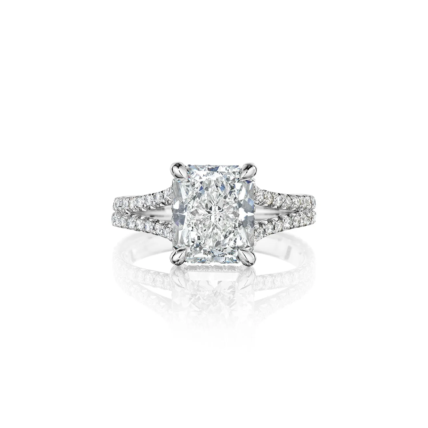 Fink's Exclusive Platinum and 18K White Gold Radiant Cut Diamond Engagement with Split Shank