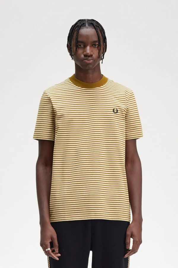 Fred Perry Fine Stripe Heavyweight T-Shirt - Oatmeal / Dark Caramel