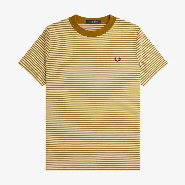 Fred Perry Fine Stripe Heavyweight T-Shirt - Oatmeal / Dark Caramel