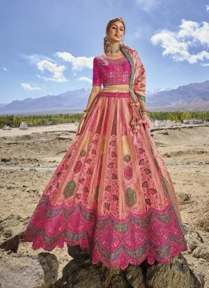 Fuchsia Pink Exquisite Banarasi Silk Jacquard Wedding Lehenga