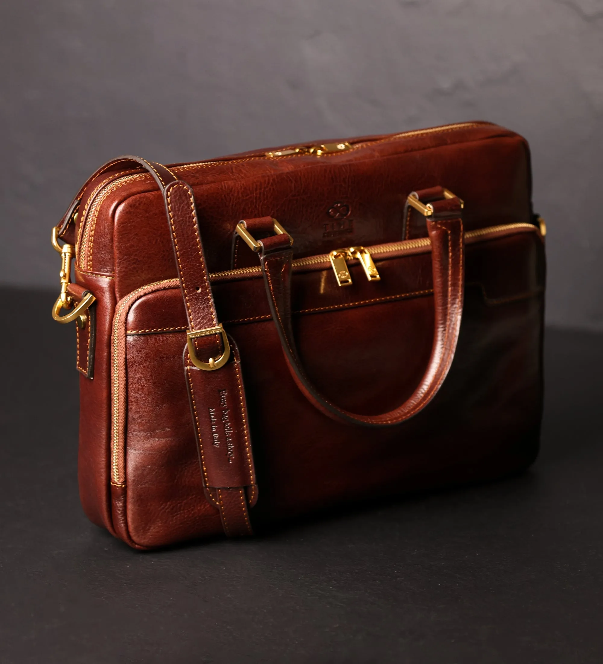 Full Grain Italian Leather Briefcase Laptop Bag - Orlando