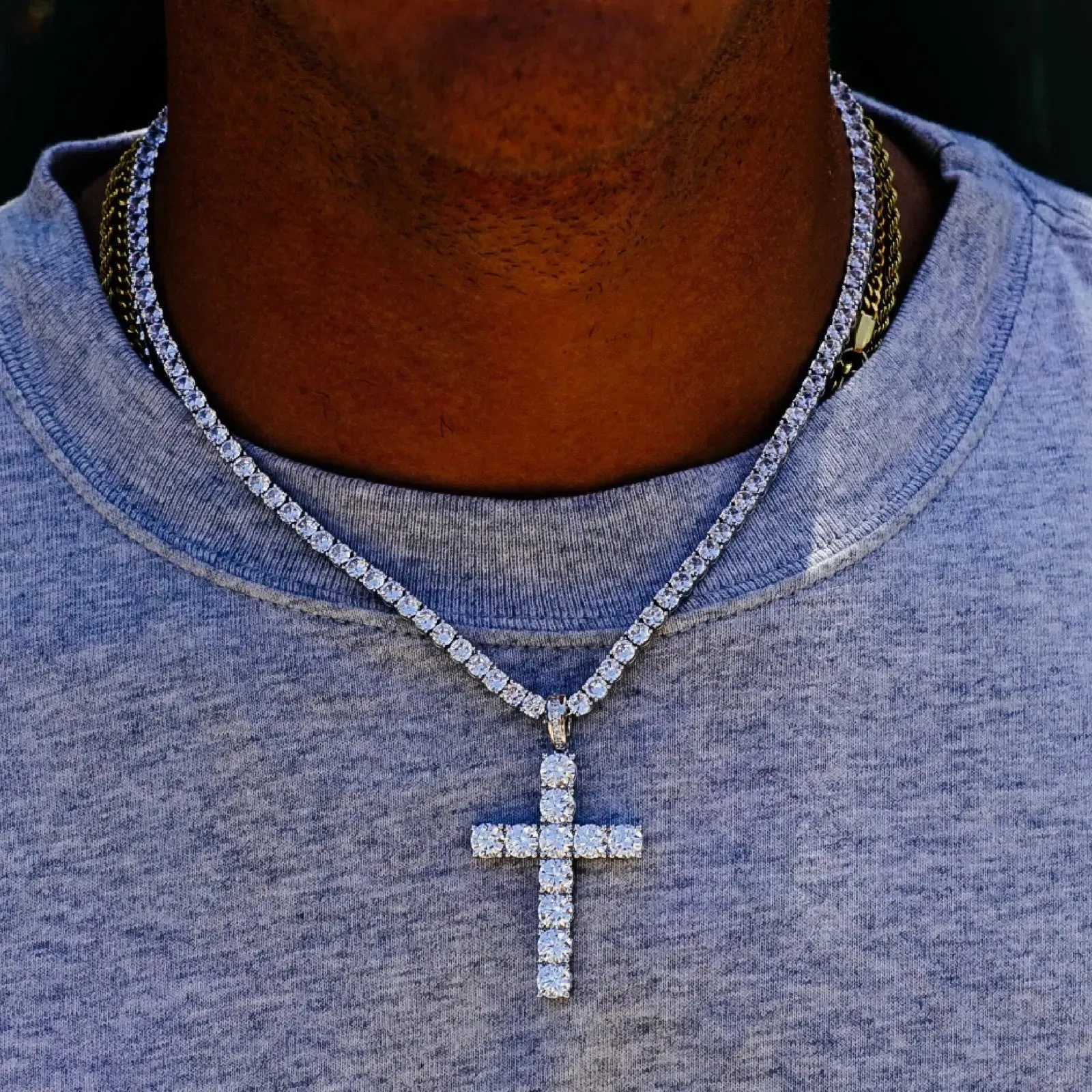 GALORE Elegance 3MM Crystal Tennis Chain & Cross Pendant Set