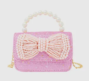 Glitter Pearl Handle Bow Handbag