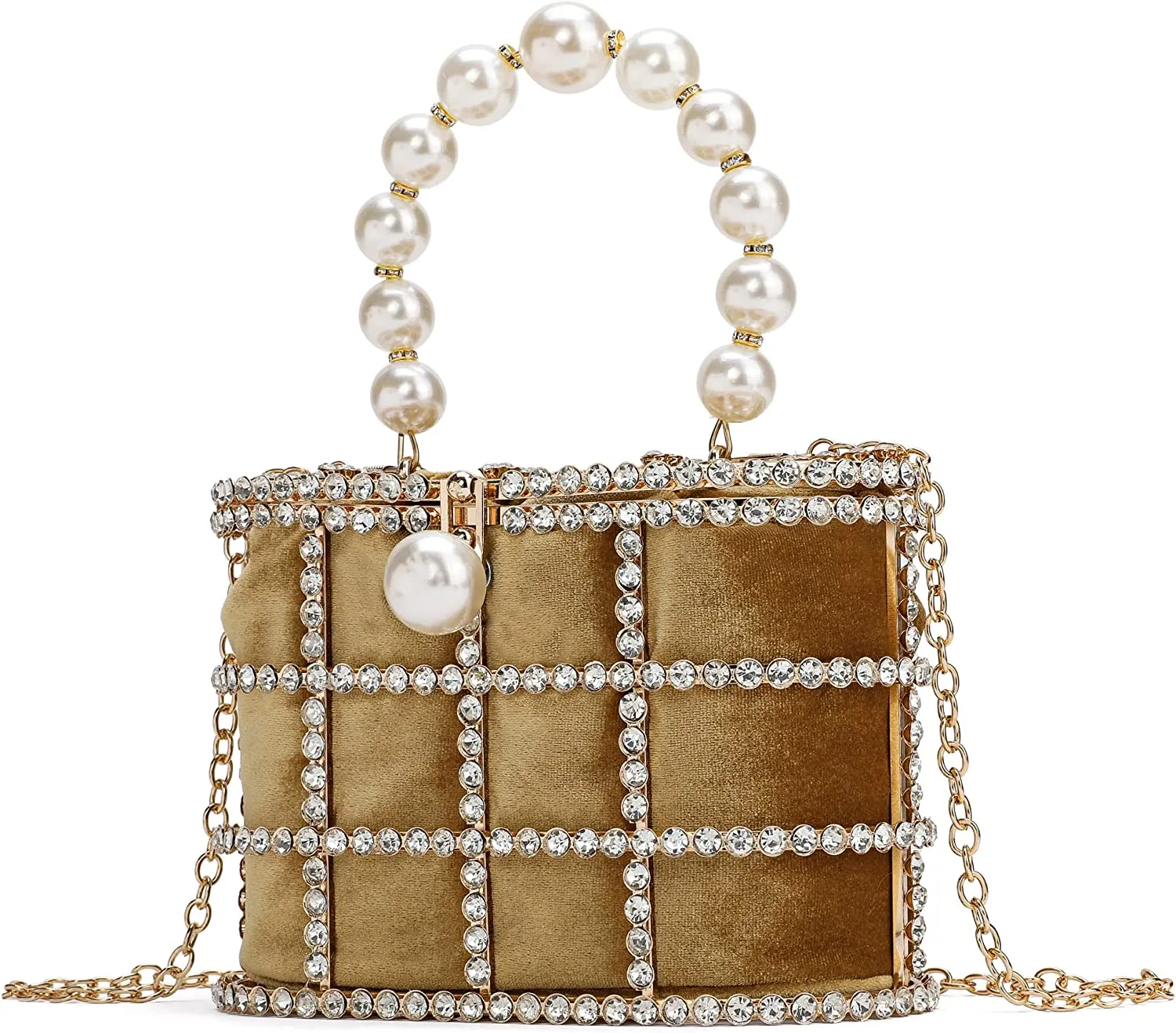 Gold Clutch Purse with Diamond Pearls Handbag