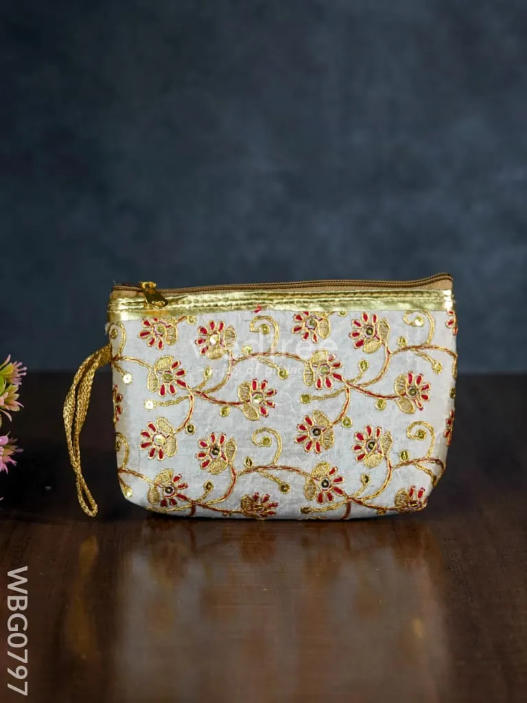 Golden Floral Embroidered Purse - WBG0797