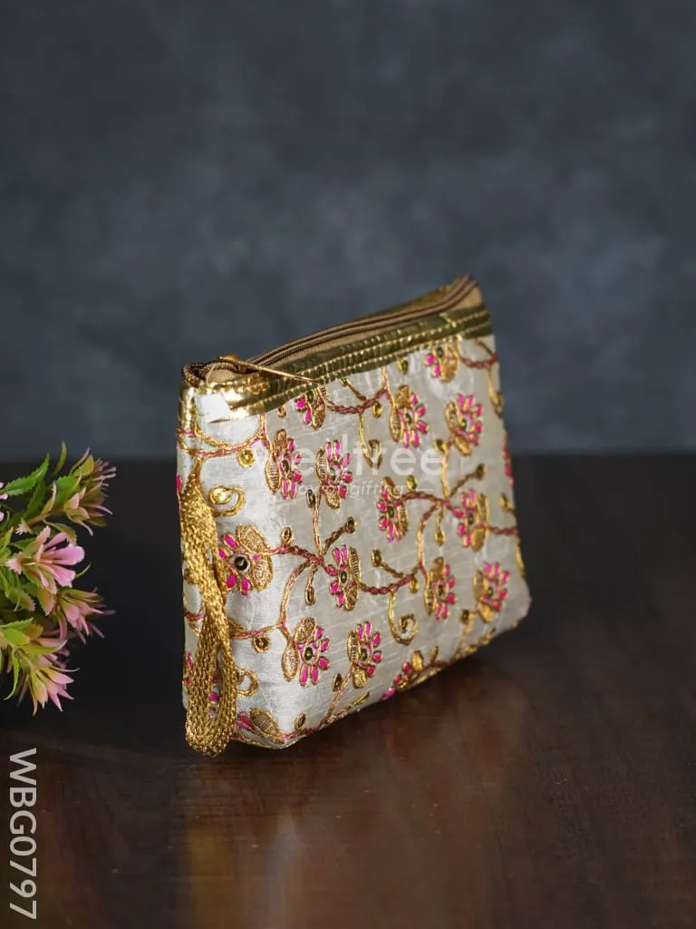 Golden Floral Embroidered Purse - WBG0797