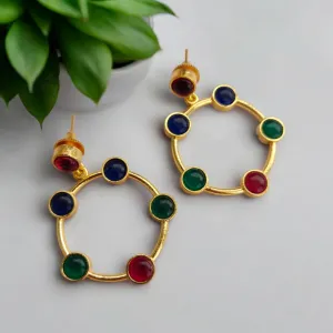 Graceful Loop : Multi Stone Studded Earring