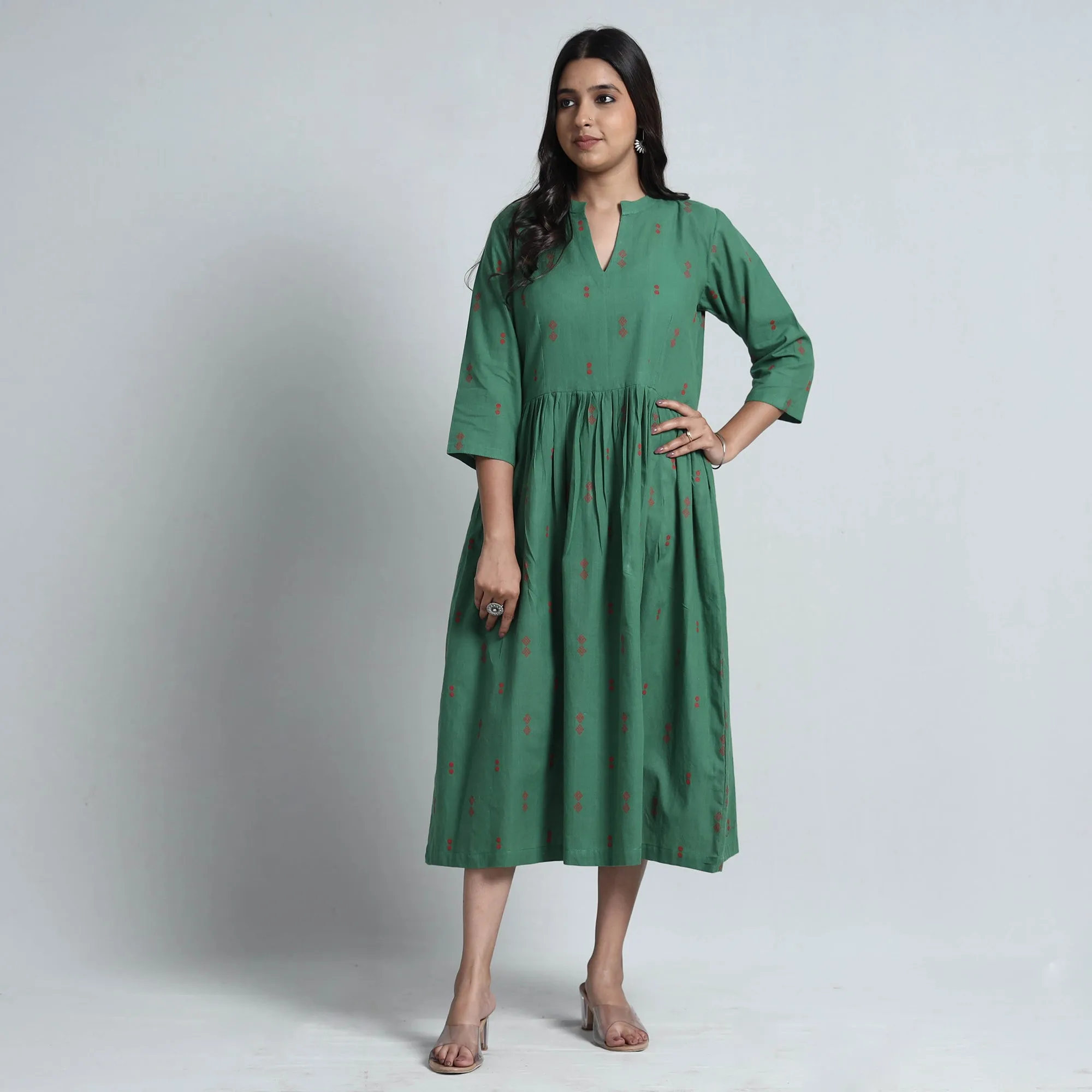 Green - Exquisite Jacquard Cotton Dress