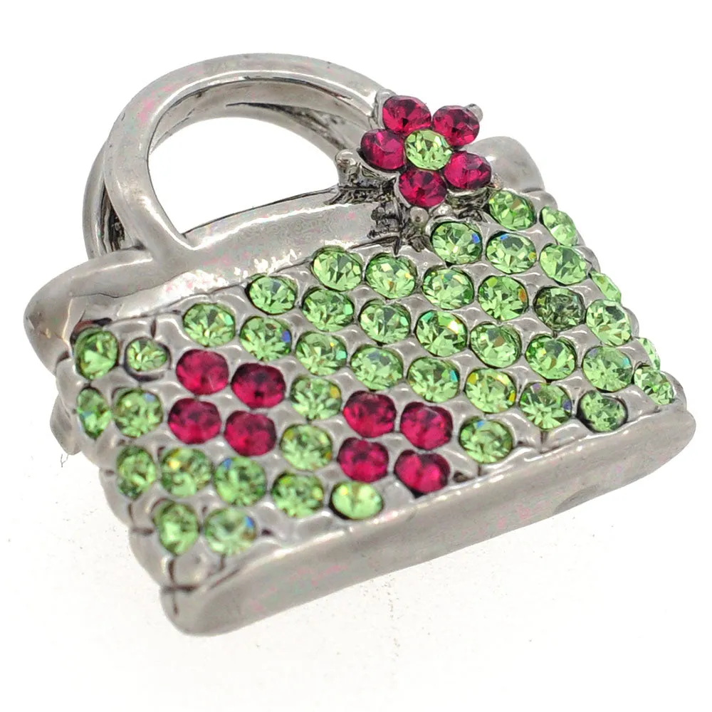 Green Lady Handbag Swarovski Crystal Pin Brooch