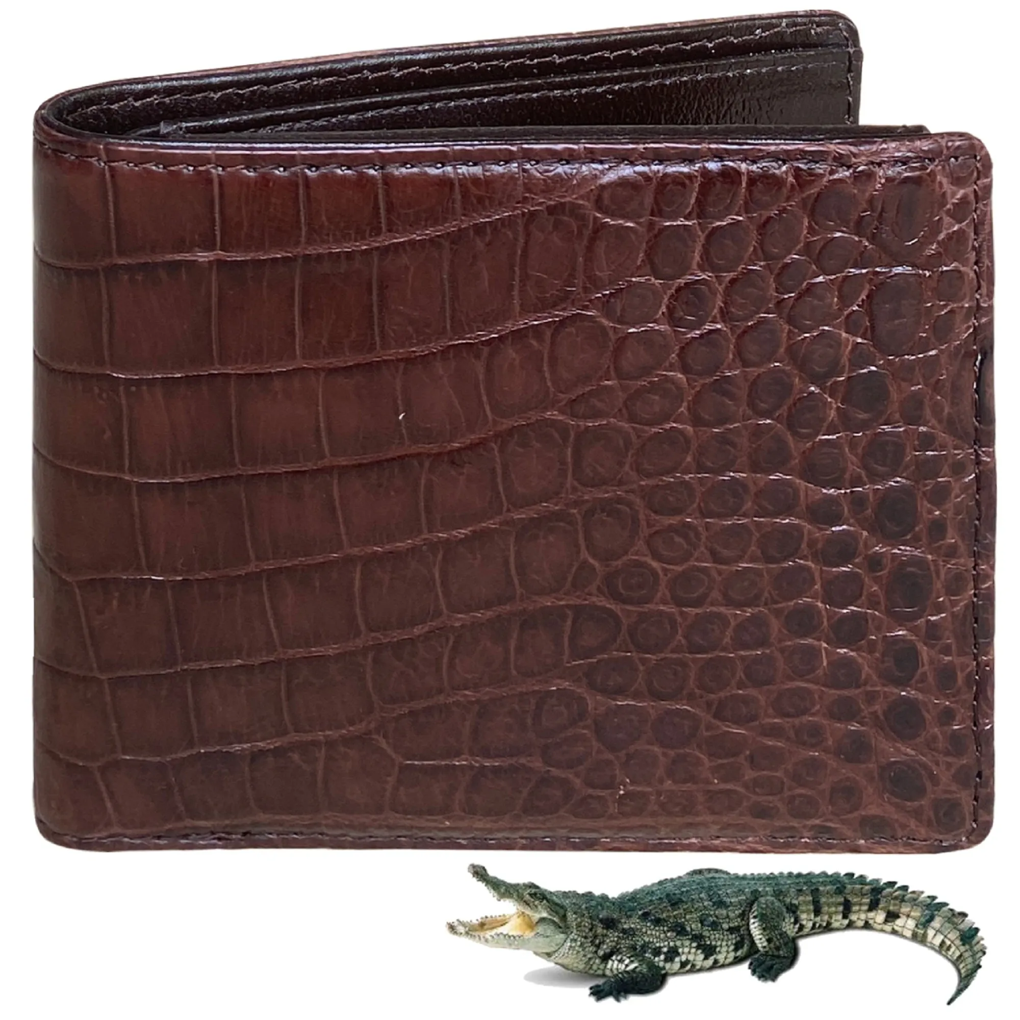 Handmade Dark Brown Alligator Belly Bifold Wallet for Men RFID Blocking | VINAM-33