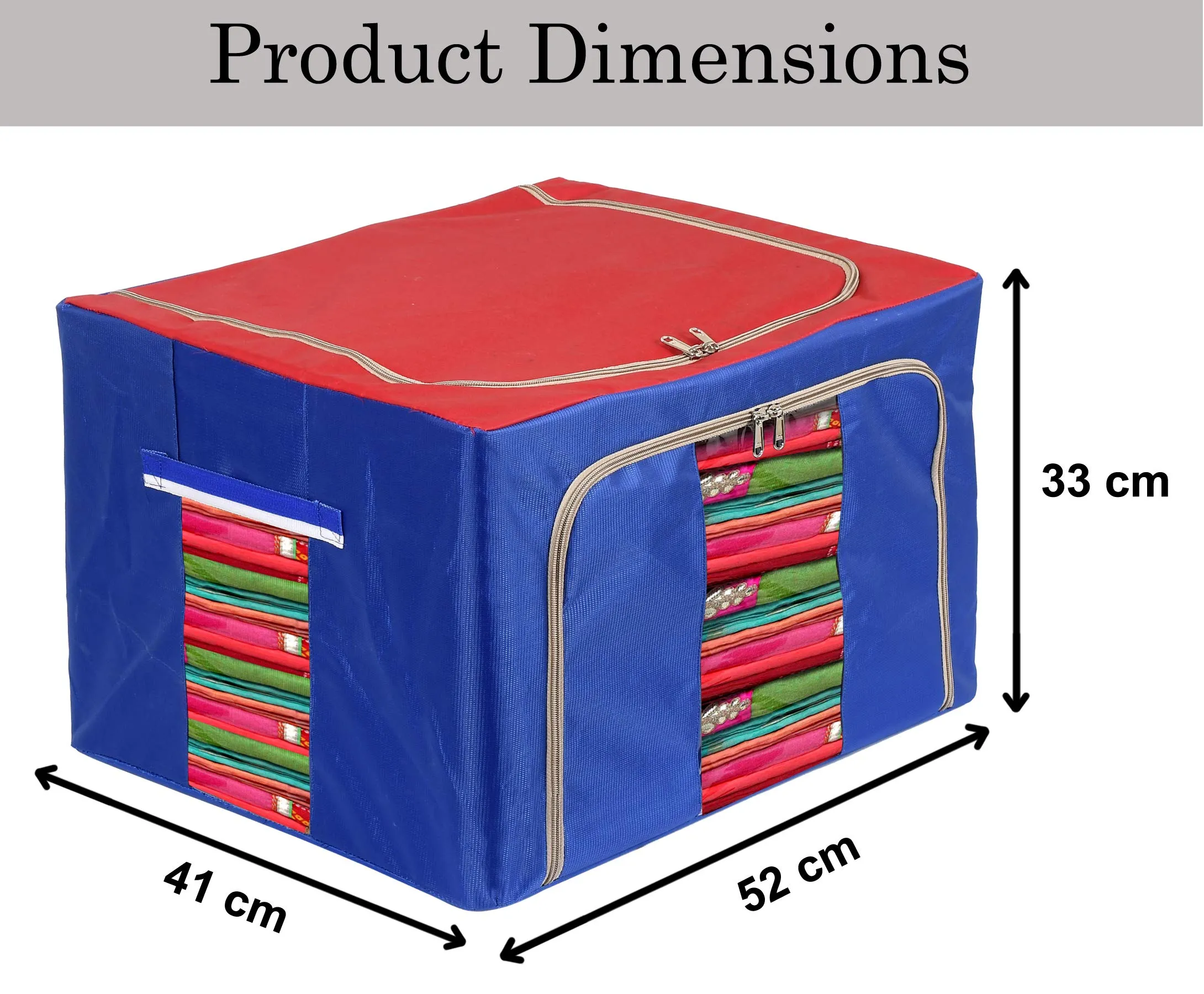 Heart Home Large Clear Window Storage Bins Foldable Fabric Storage Bins Boxes for Clothes - Stackable Container Organizer Set with Carrying Handles(Blue & Red)-HEART12257, standard