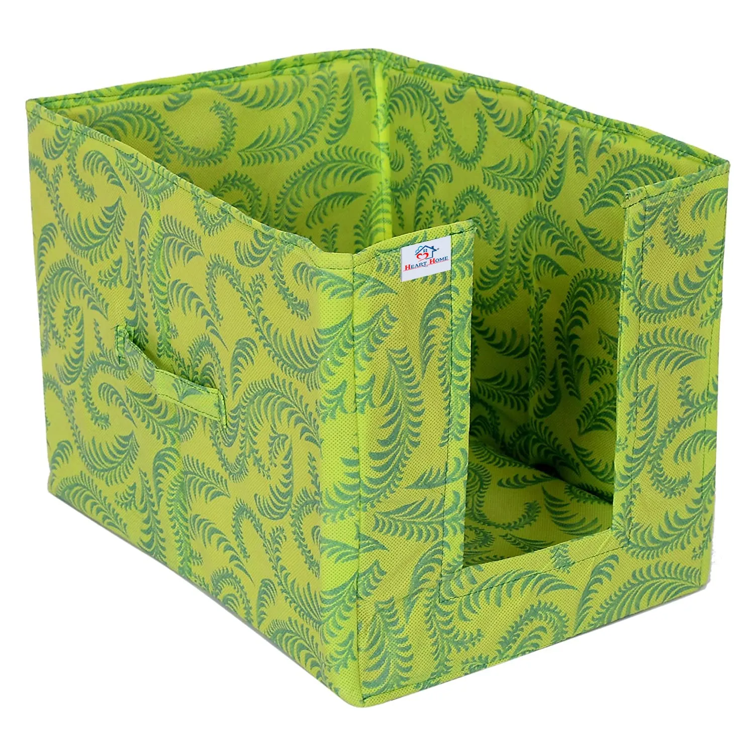 Heart Home Leaf Printed Multiuses Non-Woven Closet Organizer With Handles (Green) -HS43HEARTH26467