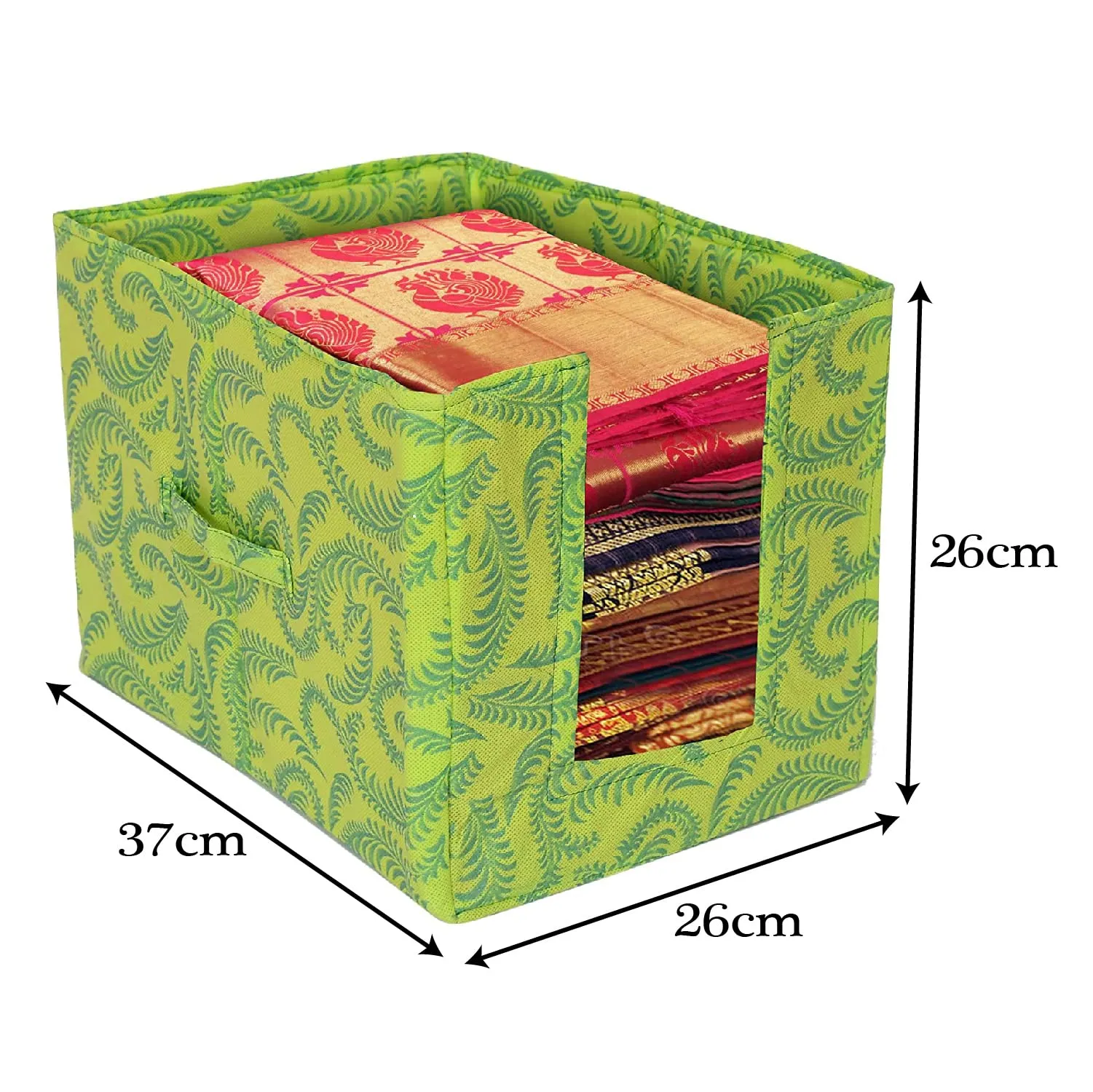 Heart Home Leaf Printed Multiuses Non-Woven Closet Organizer With Handles (Green) -HS43HEARTH26467