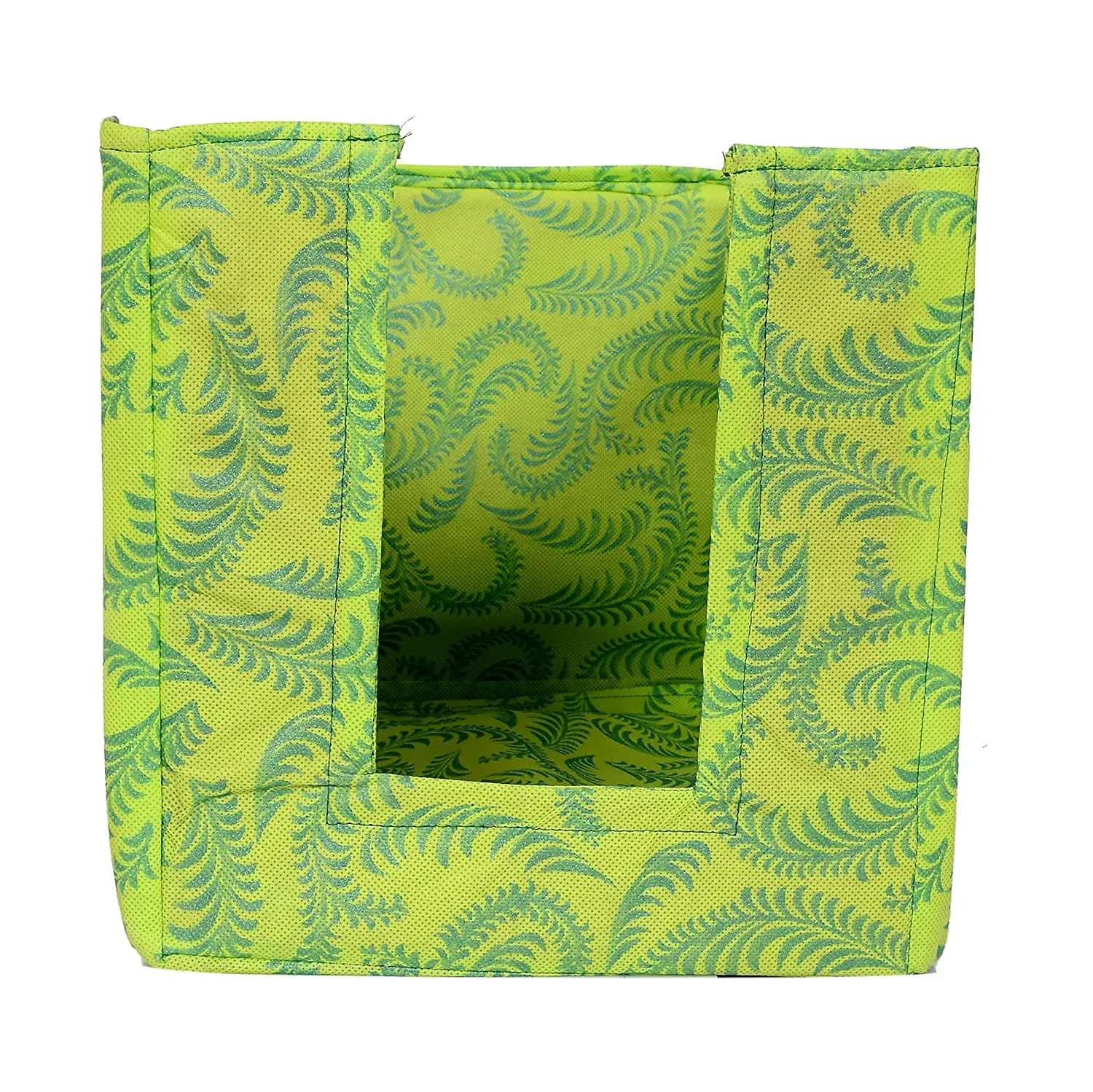 Heart Home Leaf Printed Multiuses Non-Woven Closet Organizer With Handles (Green) -HS43HEARTH26467