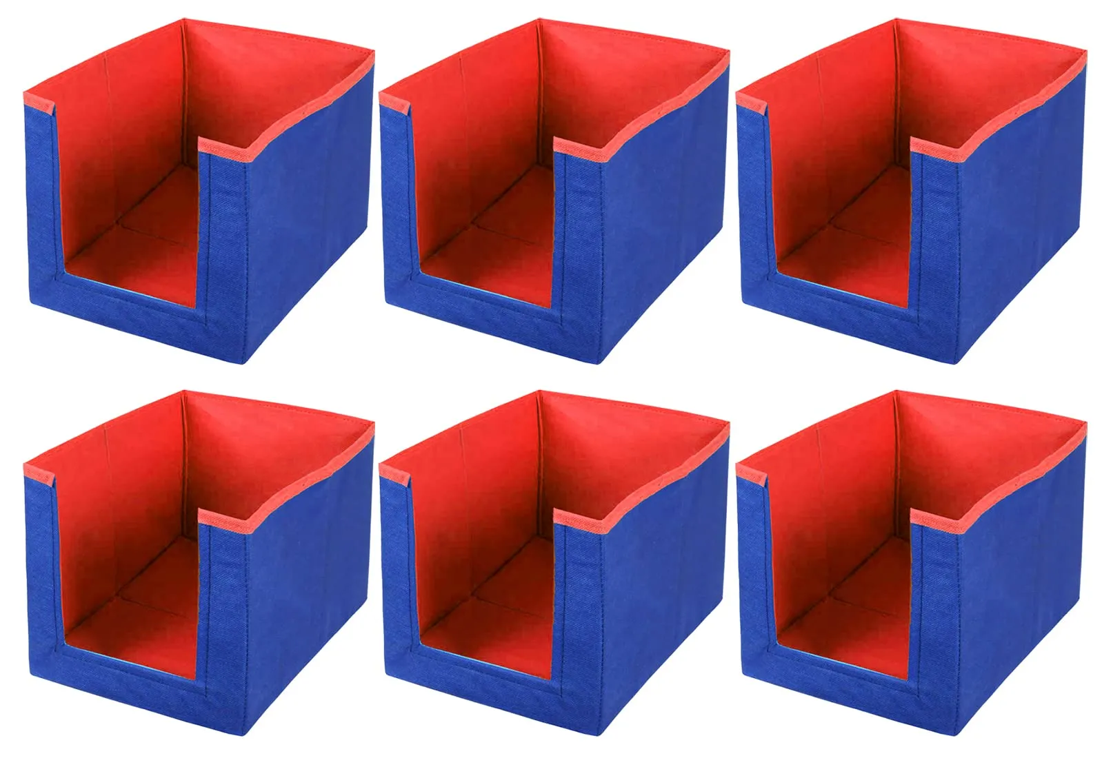 Heart Home Multiuses Non-Woven Closet Organizer With Handles- Pack of 6 (Red & Blue) -HS43HEARTH26535