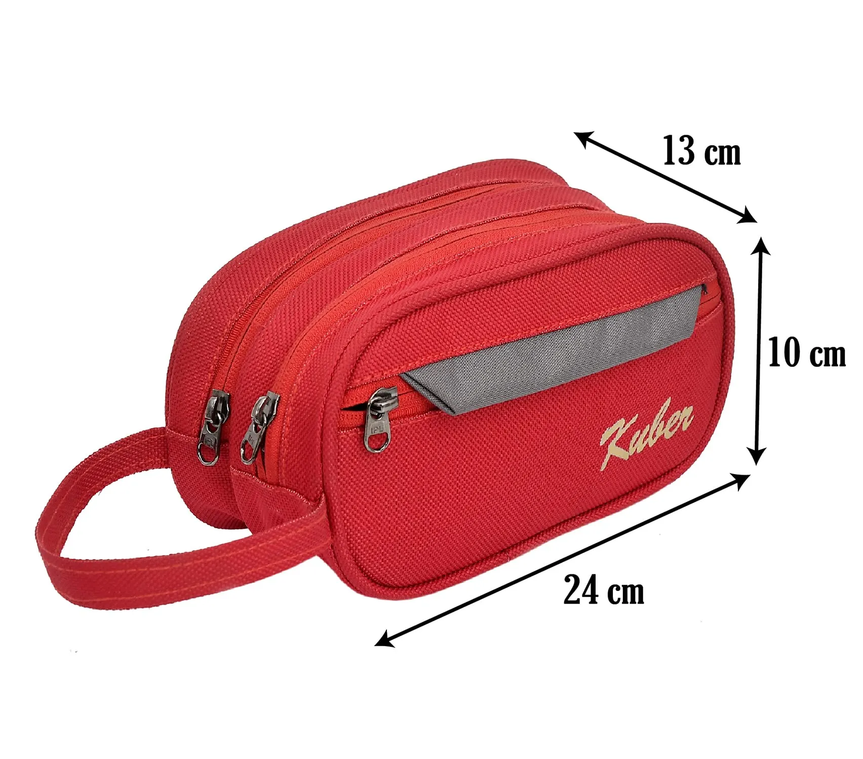 Heart Home Multiuses Rexine Travel Toilerty bag/Shaving Kit/Dopp Kit/Cosmetic Bag With 3 Zipper Comparments & Carrying Strip (Red)