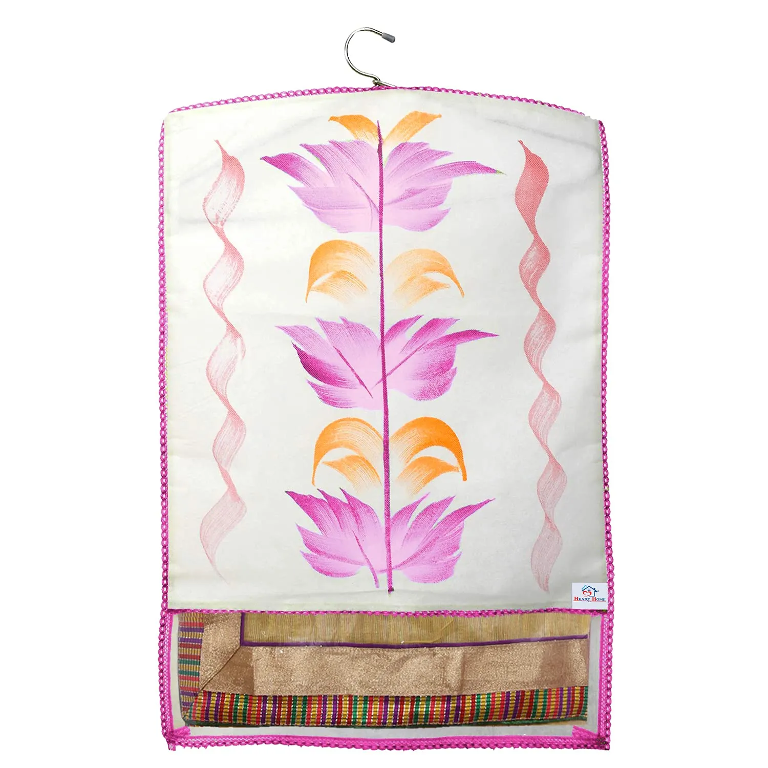 Heart Home Non Woven Hanging Saree Cover, Wardrobe Organizer, Closet Organizer, Saree & Garments Protector Cover With 1 Zipper Compartment on Back Side- Pack of 6 (Pink)-HS_38_HEARTH21521