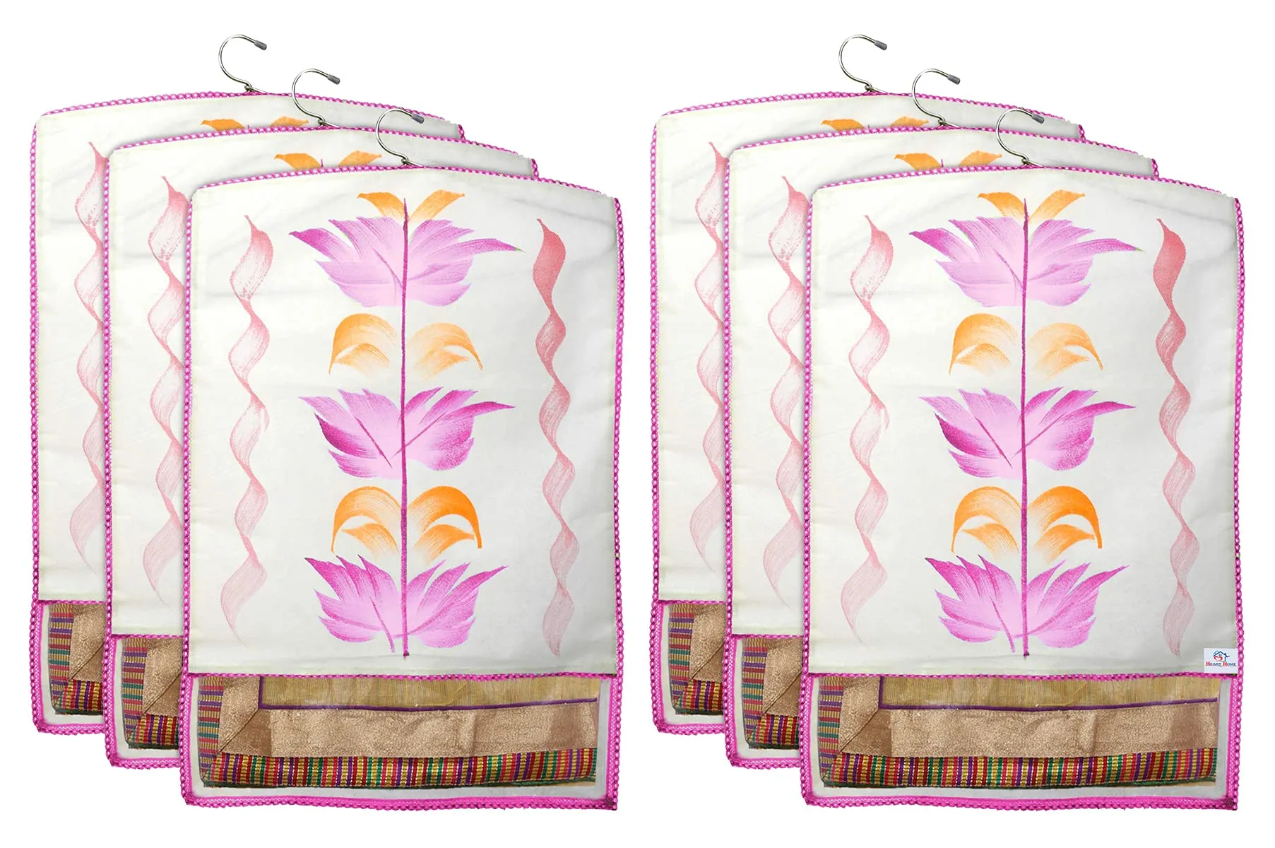 Heart Home Non Woven Hanging Saree Cover, Wardrobe Organizer, Closet Organizer, Saree & Garments Protector Cover With 1 Zipper Compartment on Back Side- Pack of 6 (Pink)-HS_38_HEARTH21521