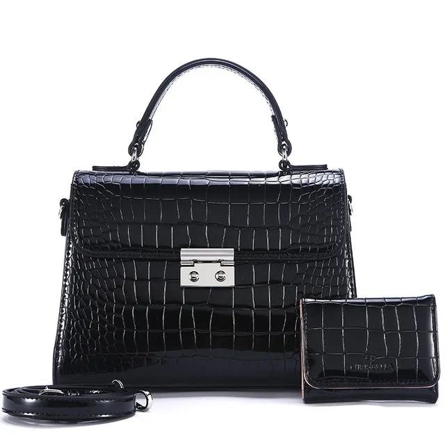 High-end Authentic Leather Alligator Cross-body Shoulder Handbag