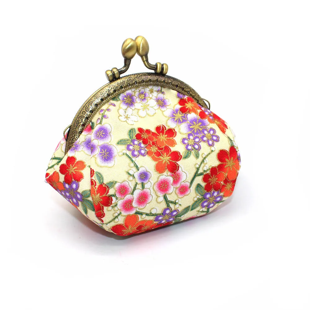 Japanese Cherry Blossom Coin Purse with Vintage Clasp