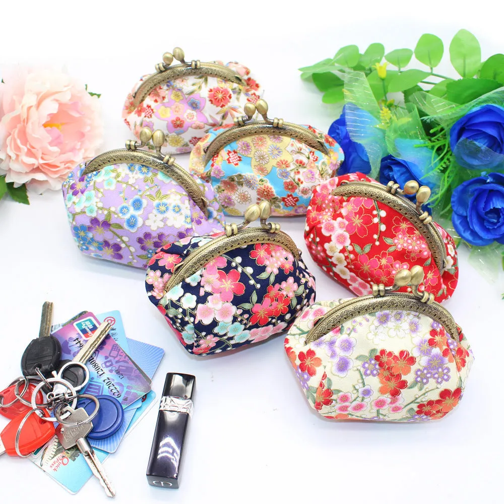 Japanese Cherry Blossom Coin Purse with Vintage Clasp