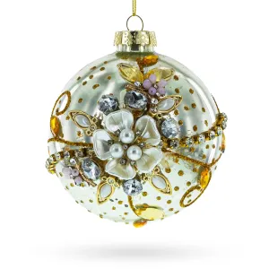 Jeweled Flowers - Exquisite Blown Glass Ball Christmas Ornament