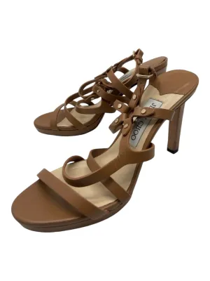 Jimmy Choo Shoe Size 37.5 light brown Leather Gold hardware Studded Sandals