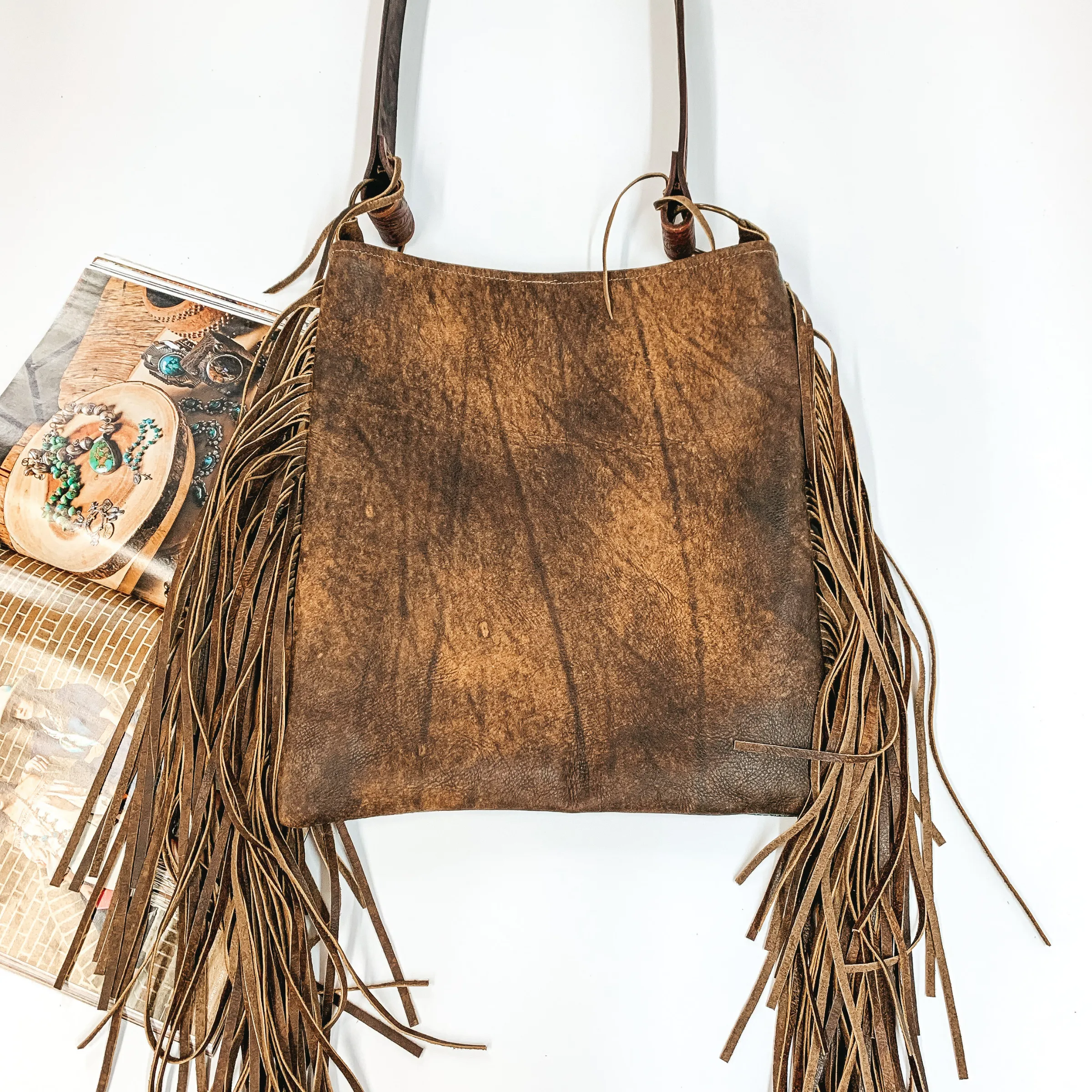 Keep It Gypsy | Hazel Bag in Turquoise Snake Print with Leather Fringe and Tooled Purse Strap