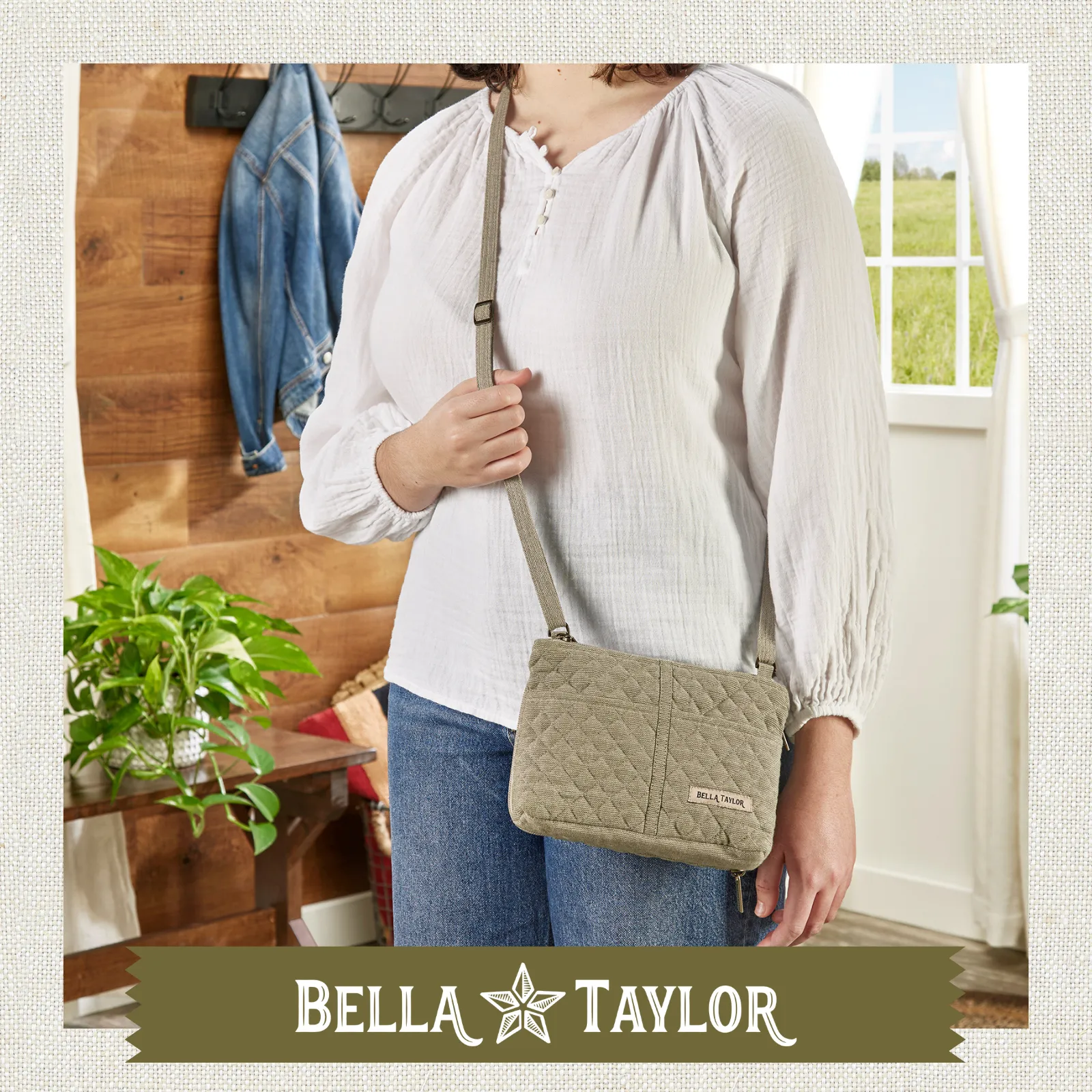 Khaki Chambray Essentials Wallet Crossbody