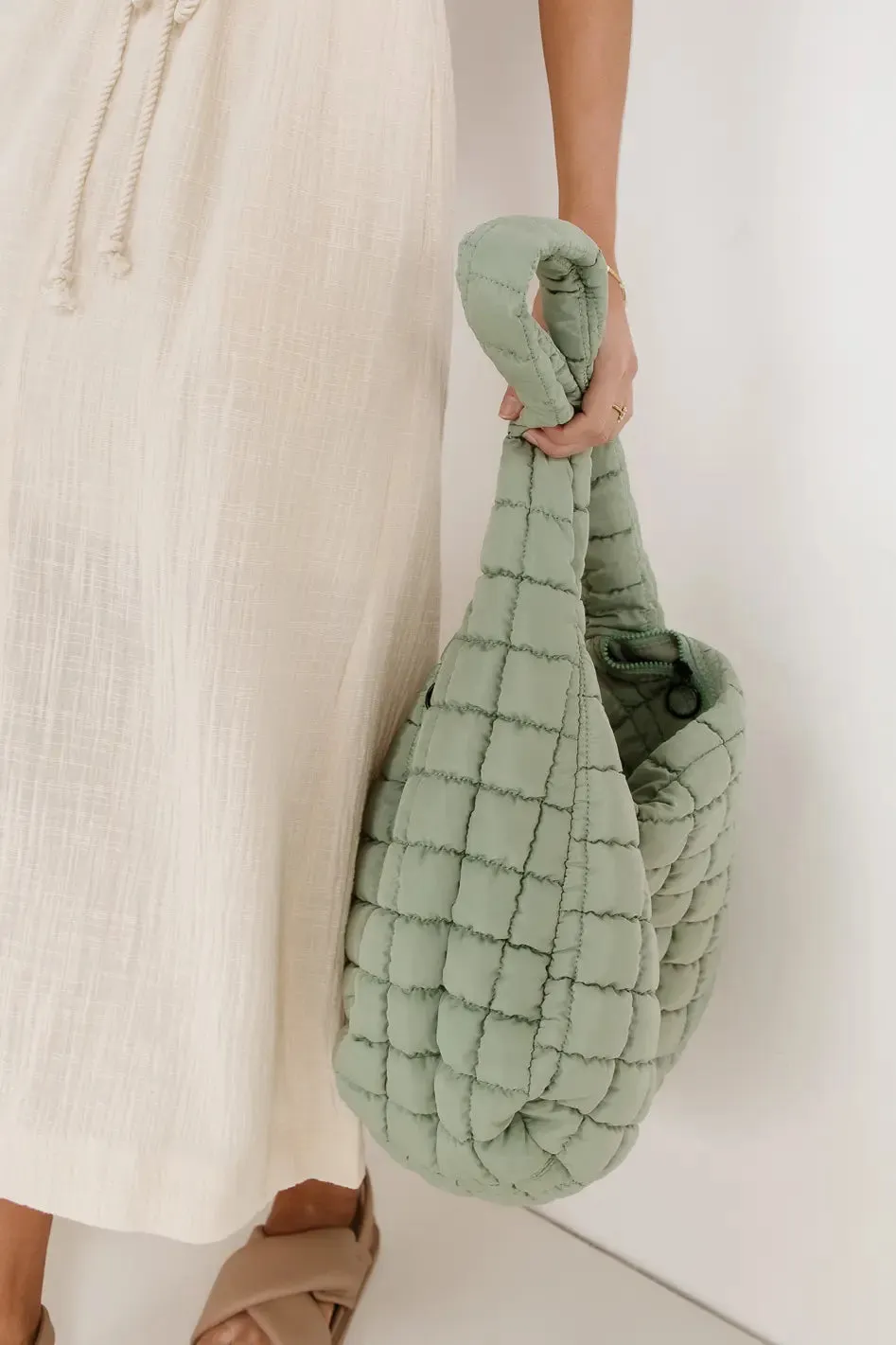 Kiera Quilted Tote Bag in Seafoam