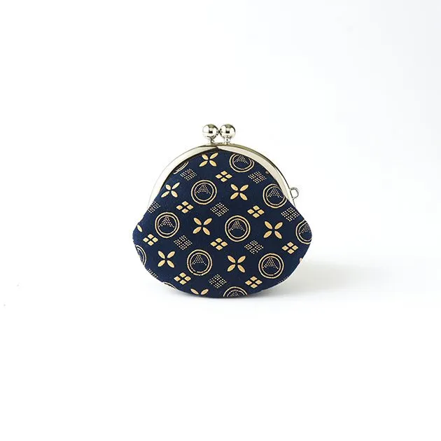 Koshu Inden Japanese Deerskin Leather with Urushi (Japanese Lacquer) Clasp Coin Purse - Mt.Fuji Pattern / Iron Blue - ,  Made in Japan,  Change Purse,  Japanese Gamaguchi Coin Purse