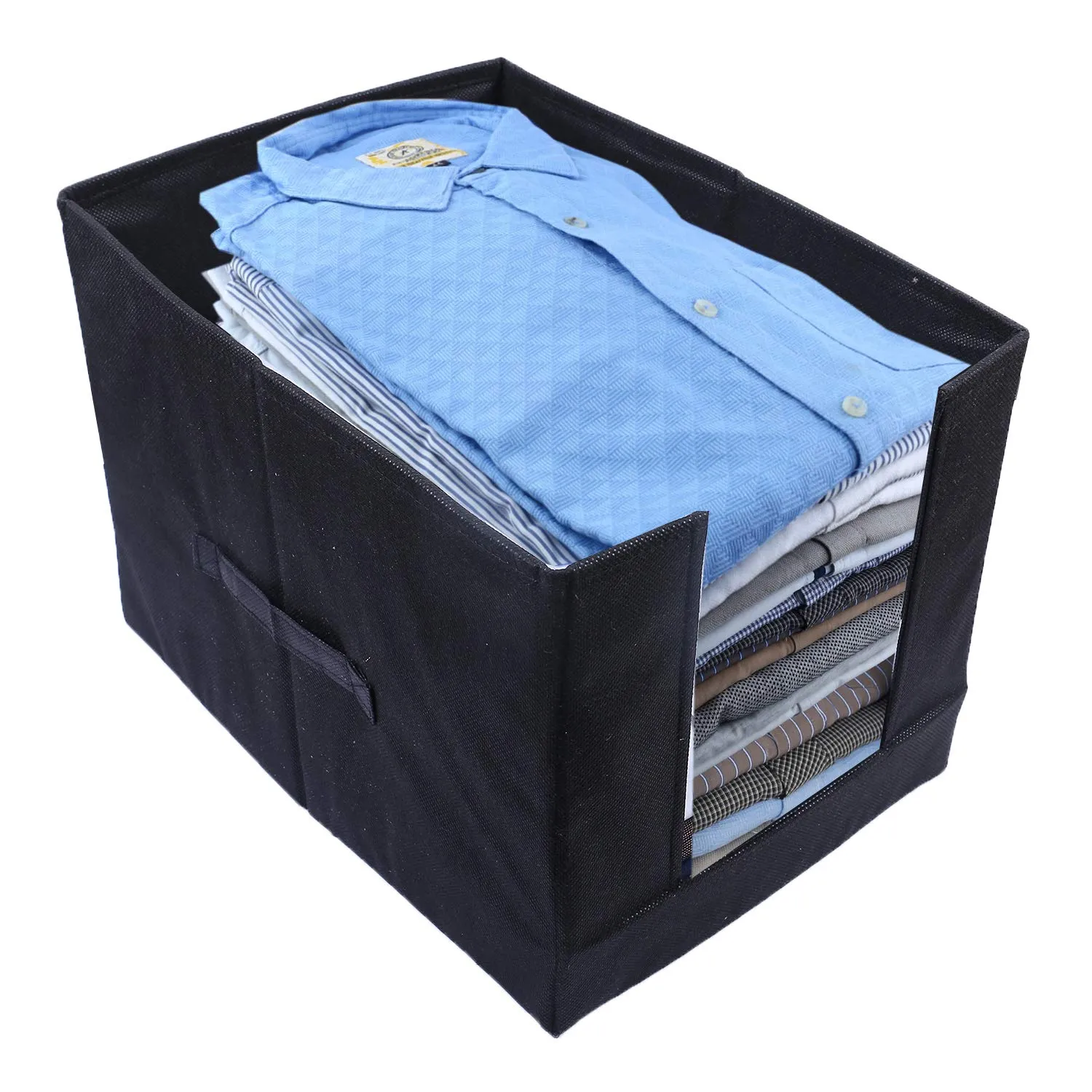 Kuber Industries 2 Piece Non Woven Shirt Stacker Wardrobe Organizer, Black