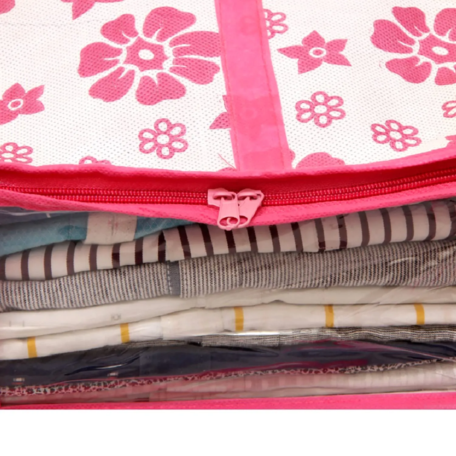 Kuber Industries Flower Printed Shirts & Clothing Organizer With Clear Window (Pink)-HS43KUBMART26185