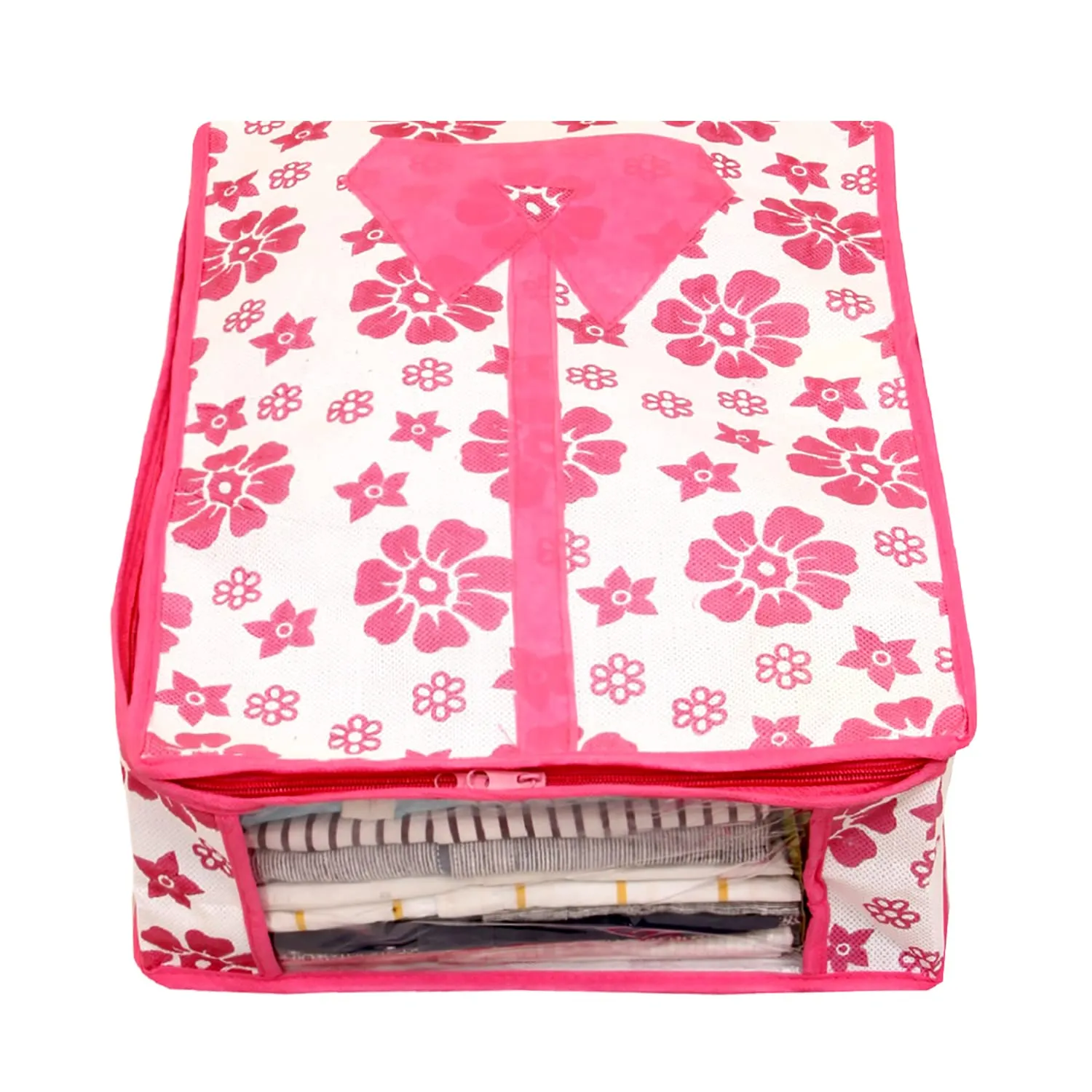 Kuber Industries Flower Printed Shirts & Clothing Organizer With Clear Window (Pink)-HS43KUBMART26185