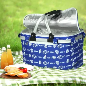 Large Folding Picnic Bag Basket Hamper Camping Hiking Insulated Lunch Cooler