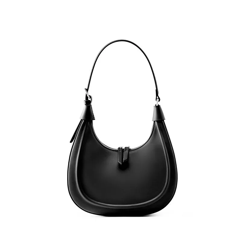 Leather Crescent Shoulder Bag With 2 Straps