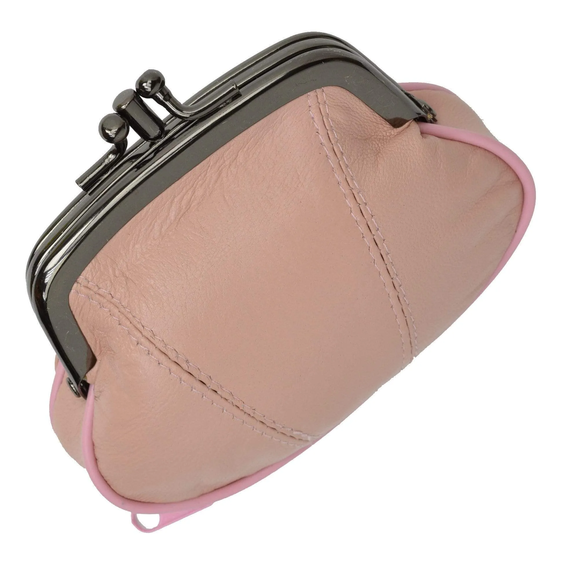 Leather Small Change Purse Double Frame with Zipper Pocket Y022