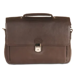 Mancini Leather Triple Compartment Flap Briefcase for 15" Laptop / Tablet, 15" x 4.25" x 10.25", Brown