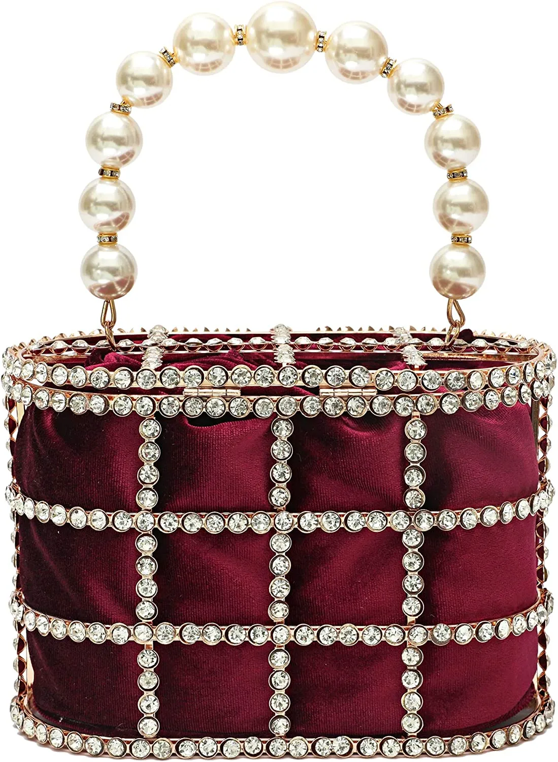 Maroon Clutch Purse with Diamond Pearls Handbag