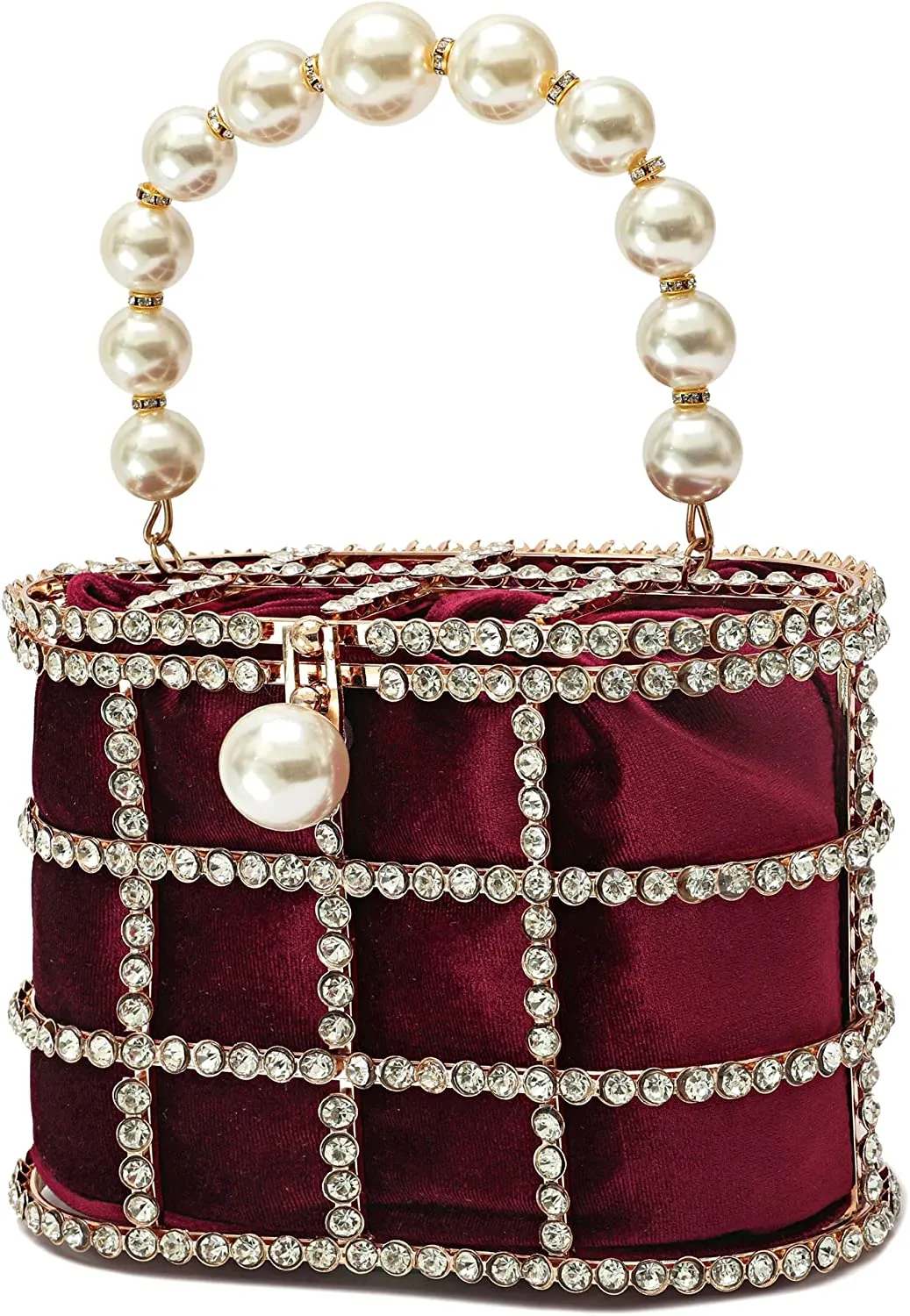 Maroon Clutch Purse with Diamond Pearls Handbag