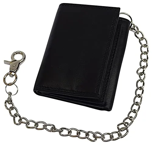 Men's RFID Blocking Premium Leather Chain Trifold Wallet