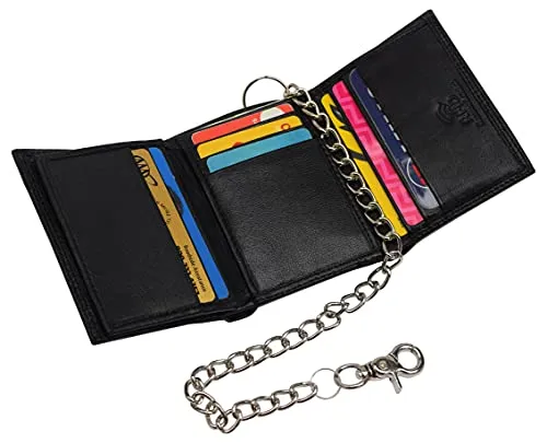 Men's RFID Blocking Premium Leather Chain Trifold Wallet