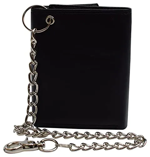 Men's RFID Blocking Premium Leather Chain Trifold Wallet