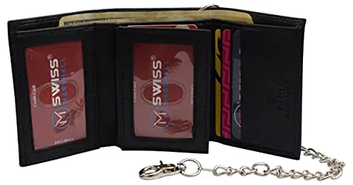 Men's RFID Blocking Premium Leather Chain Trifold Wallet